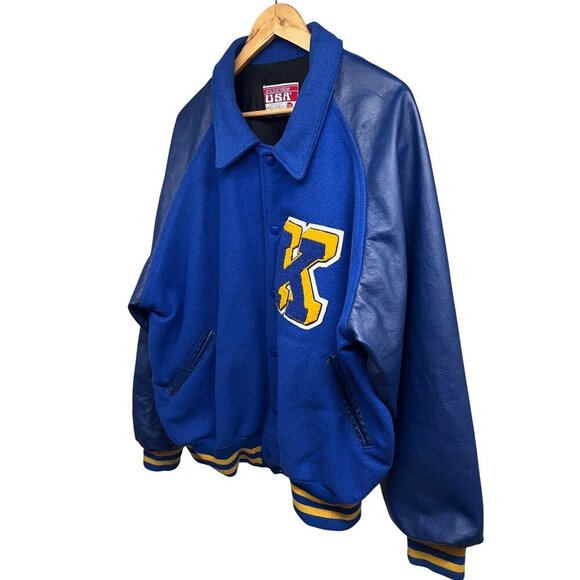 NEFF Mens Vintage Varsity Letterman Snap Front Jacket 2XL Blue Wool Pockets USA - Picture 3 of 8